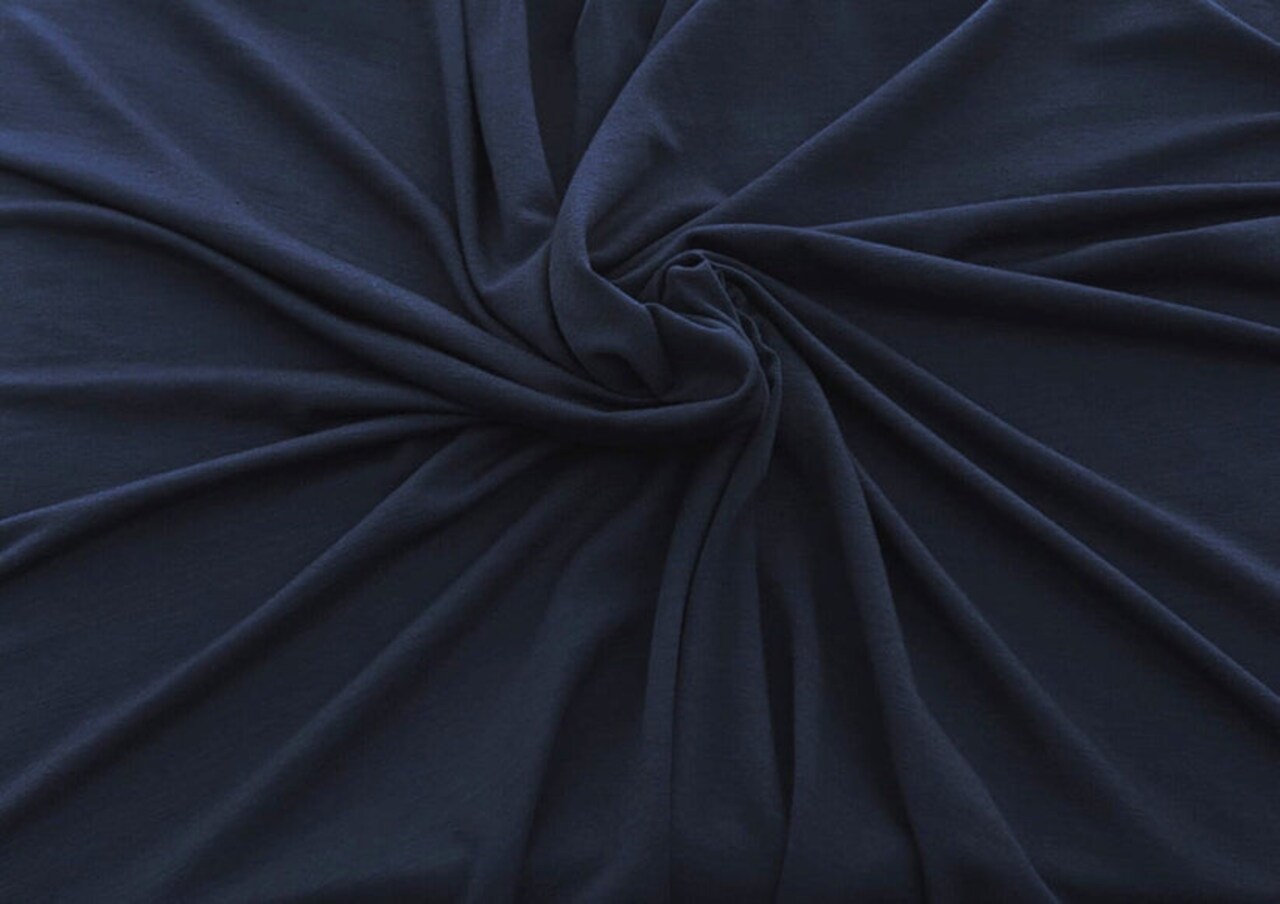 1 Yard Navy Bamboo Spandex Jersey Knit Fabric Soft Stretchy Breathable